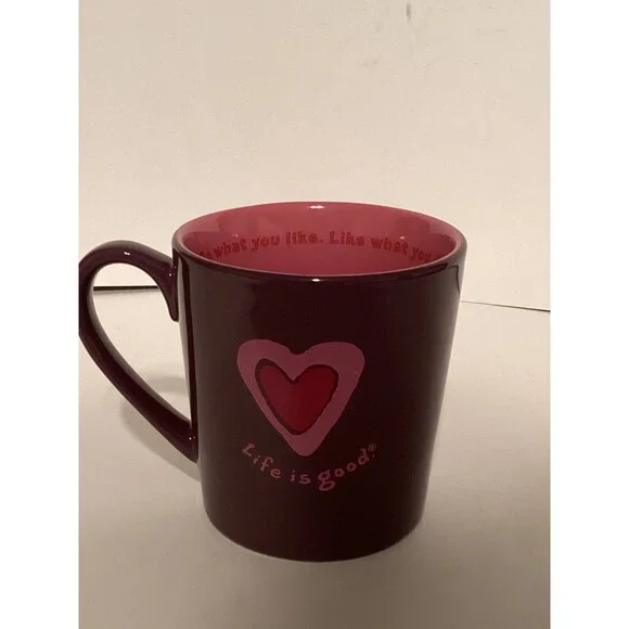 LIFE IS GOOD Mug Purple W/ Pink Heart "Do What You Like Like What You Do" Coffee - Picture 1 of 4